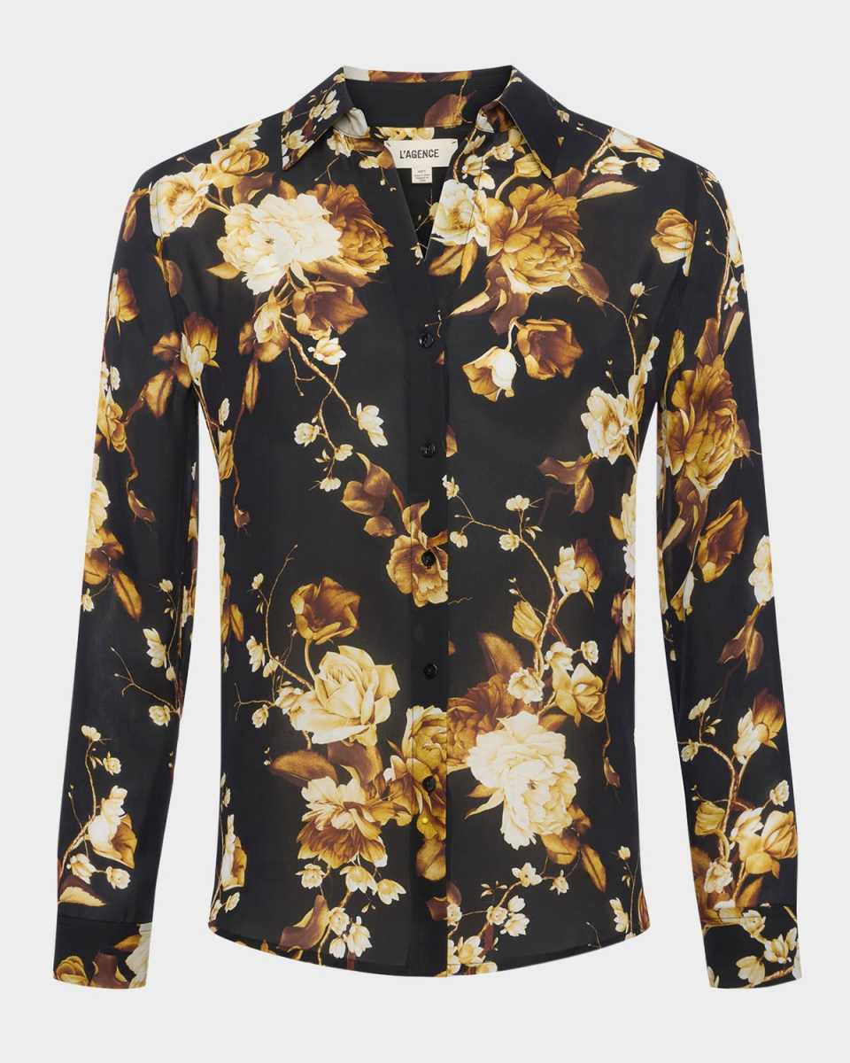 Nina Button-Front Silk Blous